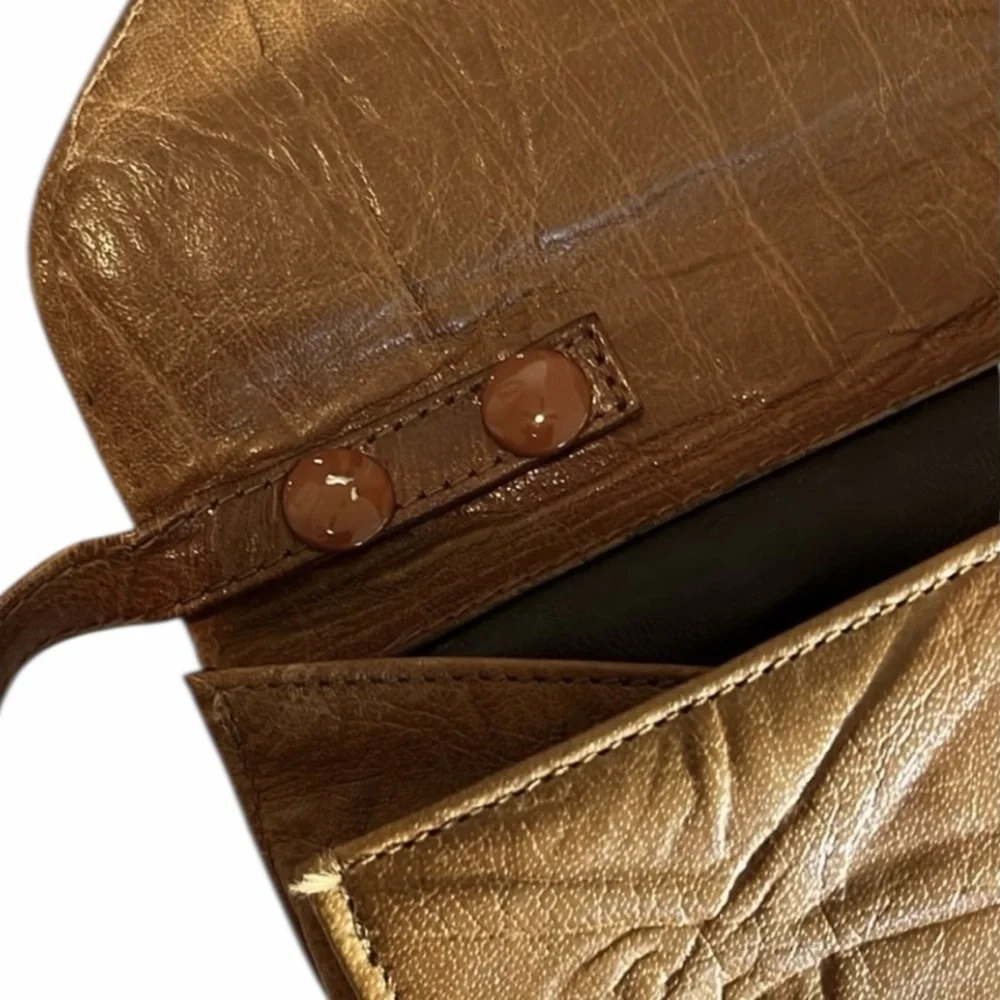 Gabriella cognac Brown leather animal print envelope crossbody bag communter bag